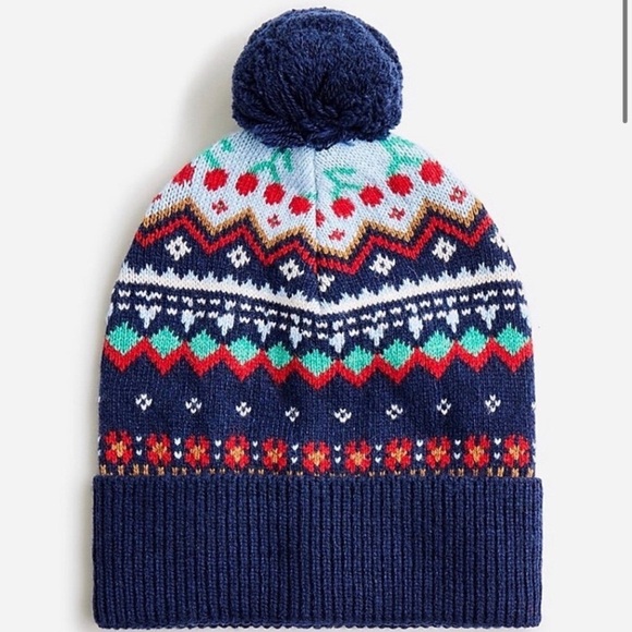 NWT CrewCuts girls navy fair isle hat & gloves 2pc set size 8 10 years - Picture 2 of 3